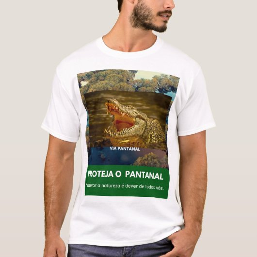 Camiseta Masculina Básica Via Pantanal Jacaré Tシャツ (正面)