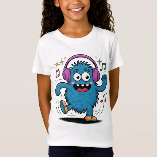 Camiseta Monstruo Bailando Feliz con Auriculares Tシャツ (正面)