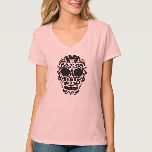 Camiseta mujer Calavera mexicana con rosas Tシャツ (正面)