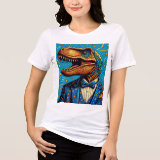 Camiseta mujer. imagen de T-Rex con traje de gala トライブレンドＴシャツ