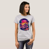 Camiseta Mujer Retro Futurista Vaporwave Neon Car Tシャツ (正面フル)