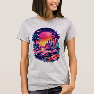 Camiseta Mujer Retro Futurista Vaporwave Neon Car Tシャツ