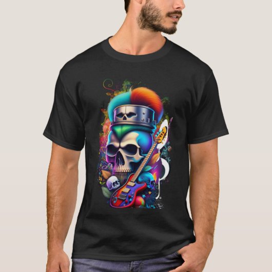 Camiseta oscura básica para hombre PUNK SKULL Tシャツ (正面)