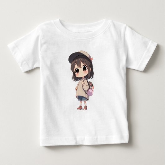 Camiseta para Bebé Niña con Gorra  y Bolso ベビーTシャツ (正面)