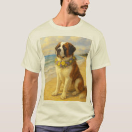 Camiseta perro San Bernardo en la playa a pintura Tシャツ