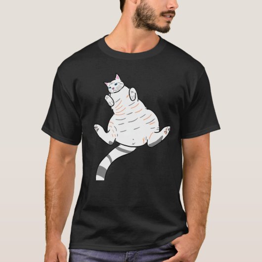 Camiseta preta gato branco de barriga pra cima tシャツ (正面)