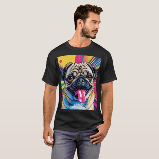 Camiseta Pug Pop Art 01 Tシャツ (正面フル)
