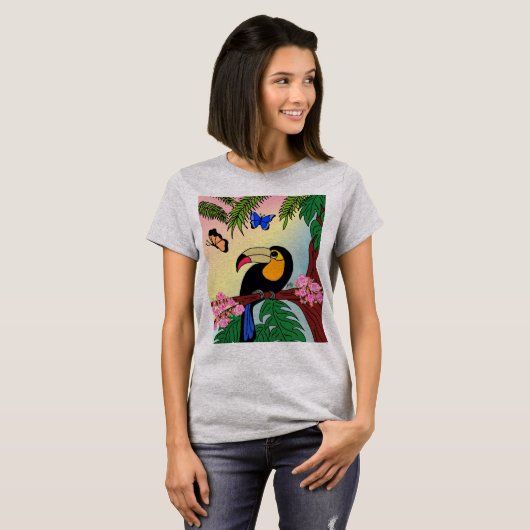 camiseta Tucano tropical e borboletas Tシャツ (正面フル)
