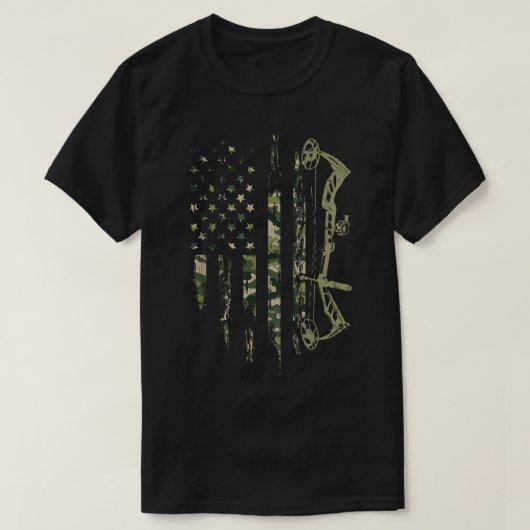 Camo American Flag Bowhunting Bow Archery Deer Hun Tシャツ (デザイン正面)