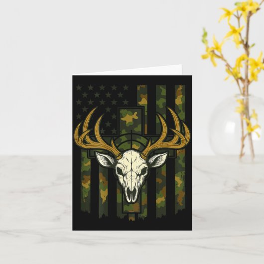 Camo American Flag Elk Skull Deer Hunting Youth Bo カード (黄色い花)