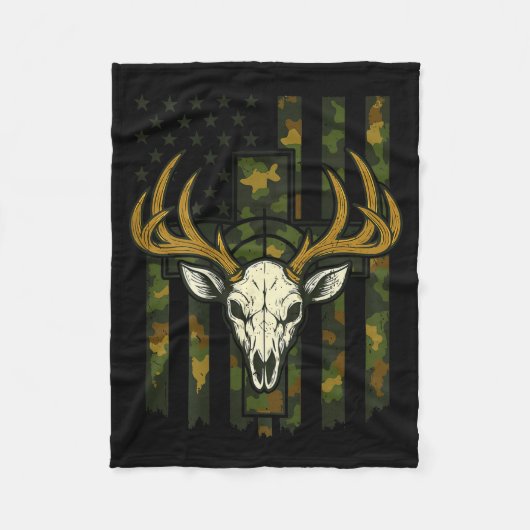 Camo American Flag Elk Skull Deer Hunting Youth Bo フリースブランケット (正面)
