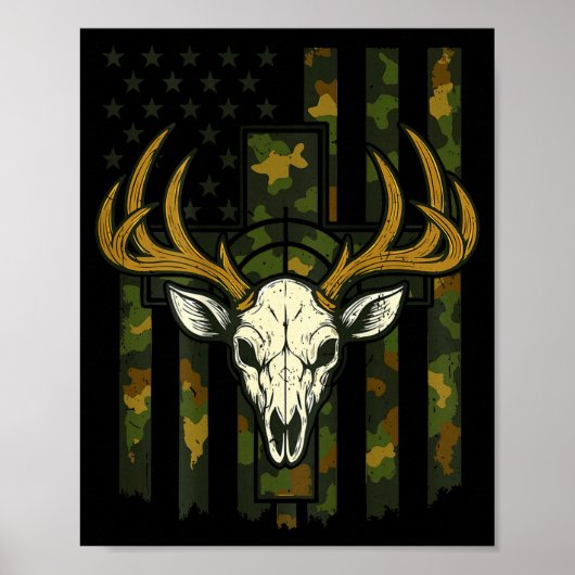 Camo American Flag Elk Skull Deer Hunting Youth Bo ポスター (正面)