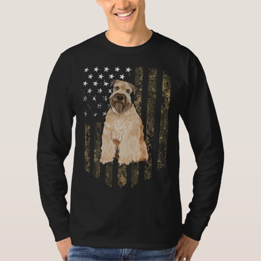 Camo American Flag Soft Coated Wheaten Terrier 4th Tシャツ (正面)
