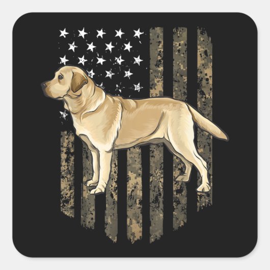 Camo American Flag Yellow Labrador Retriever  スクエアシール (正面)