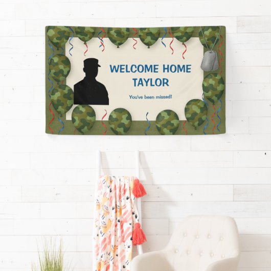 Camo Balloon Welcome Home Banner for Soldier  横断幕 (インサイチュ)