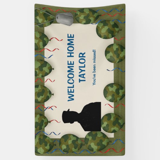 Camo Balloon Welcome Home Banner for Soldier  横断幕 (縦)