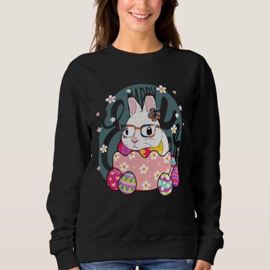Camo Bunny Easter Egg Camouflage Glasses Easter Da スウェットシャツ (正面)