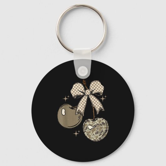 Camo Checkered Cherry Bow, Hunting,checkered Patte キーホルダー (正面)