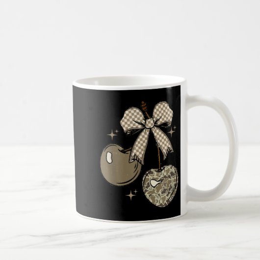 Camo Checkered Cherry Bow, Hunting,checkered Patte コーヒーマグカップ (右)