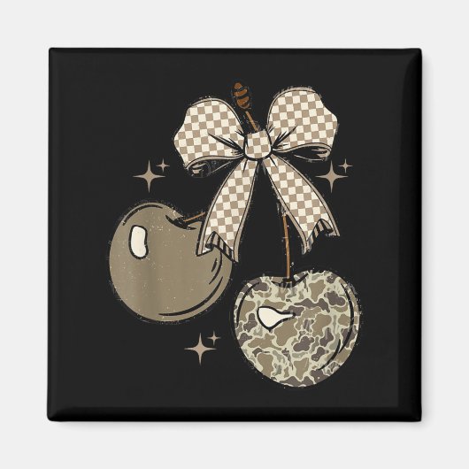 Camo Checkered Cherry Bow, Hunting,checkered Patte マグネット (正面)
