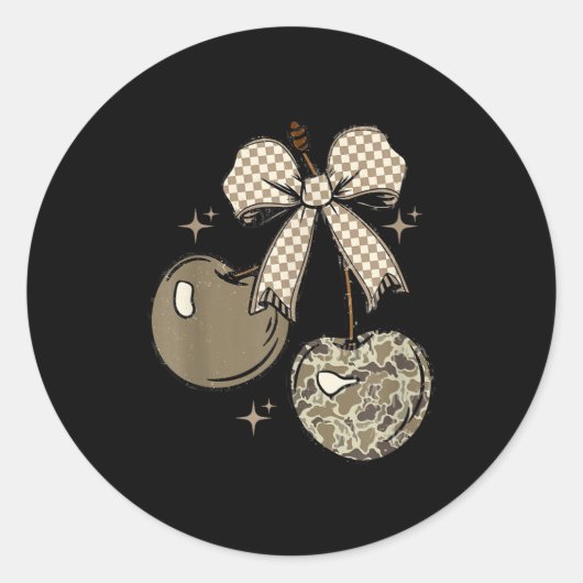 Camo Checkered Cherry Bow, Hunting,checkered Patte ラウンドシール (正面)