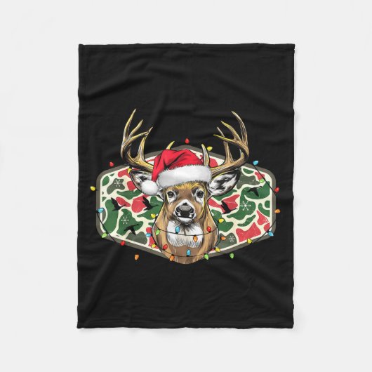 Camo Christmas Santa Deer Hunting Season Holiday O フリースブランケット (正面)