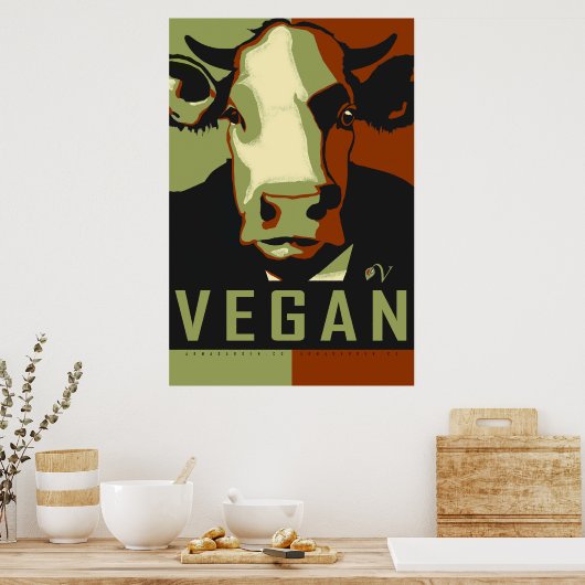Camo Cow Pop Art Poster - Vegan ポスター (キッチン)