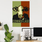 Camo Cowmoflage Pop Art Cow Poster ポスター (ホームオフィス)