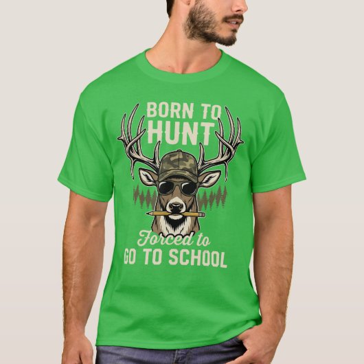 Camo Deer Hunting Boy Men Born Hunt Forced Go Scho Tシャツ (正面)