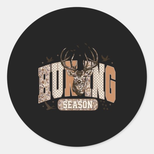 Camo Deer Hunting Season Wildlife Buck Antlers Hun ラウンドシール (正面)