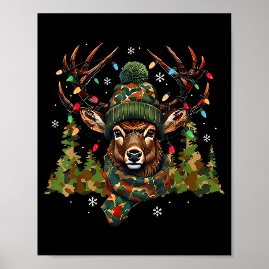 Camo Hunting Reindeer Deer Xmas Lights Christmas H ポスター (正面)