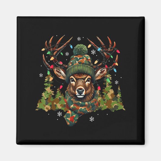Camo Hunting Reindeer Deer Xmas Lights Christmas H マグネット (正面)