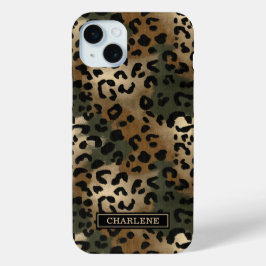 Camo Leopard Print Monogrammed iPhone 15 Miniケース