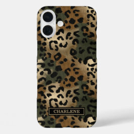 Camo Leopard Print Monogrammed iPhone 16 Plusケース