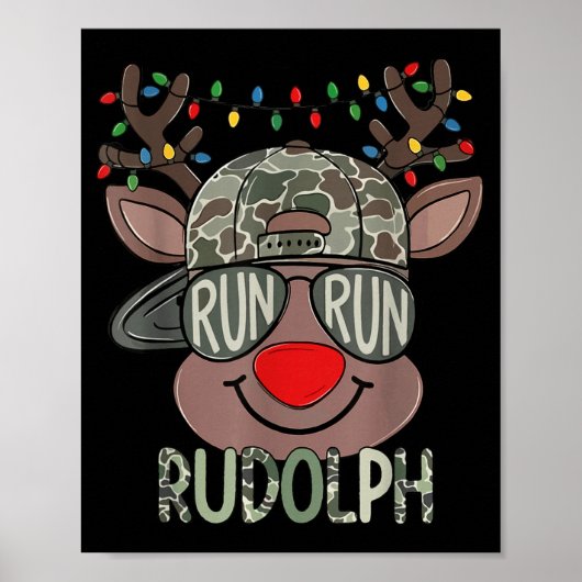 Camo Reindeer Hat Ball Cap Christmas Boy Cute Xmas ポスター (正面)