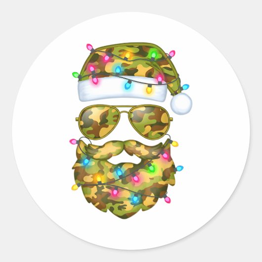 Camo Santa Claus Sungles Camouflage Funny Xmas Lig ラウンドシール (正面)
