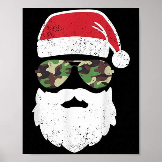 Camo Santa Claus Sungles Funny Camo Christmas Camo ポスター (正面)