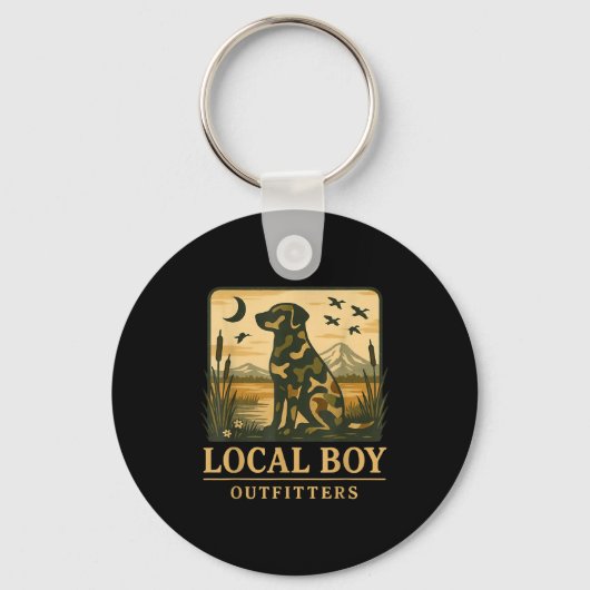 Camo Southern Local Boy Duck Hunting Black Lab Out キーホルダー (正面)