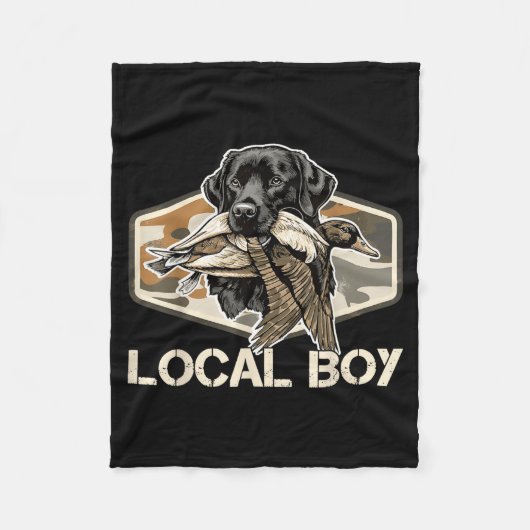 Camo Southern Local Boy Duck Hunting Black Lab Out フリースブランケット (正面)