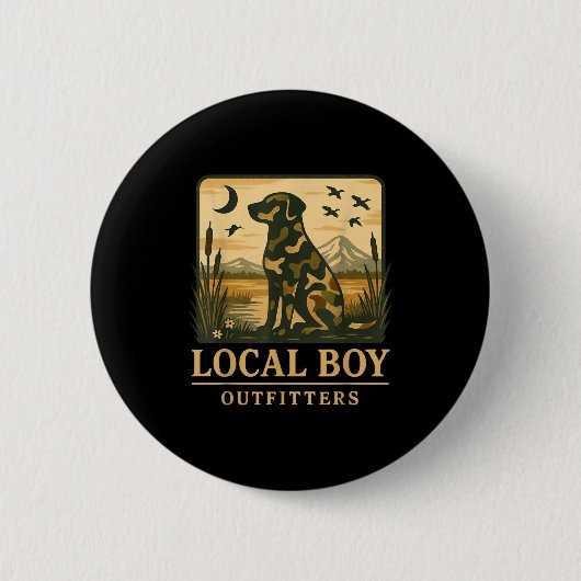 Camo Southern Local Boy Duck Hunting Black Lab Out 缶バッジ (正面)