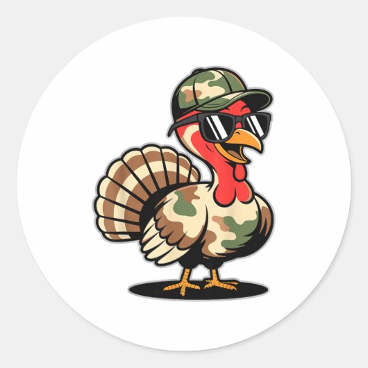 Camo Turkey Day Hunting Fall Thanksgiving  ラウンドシール (正面)