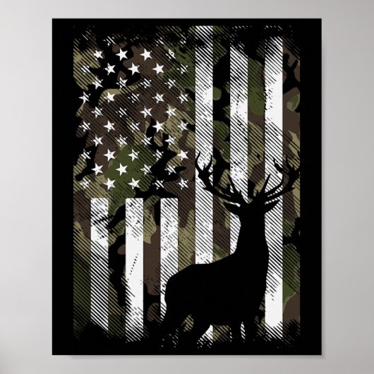 Camo Us Flag Deer Elk Buck Camoflage Hunting Hunte ポスター (正面)
