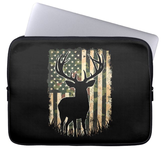 Camo US Flag Deer Hunting Camoflage Hunter ラップトップスリーブ (正面)