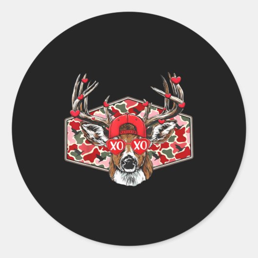 Camo Xoxo Valentine Buck Deer Hunting Season Famil ラウンドシール (正面)
