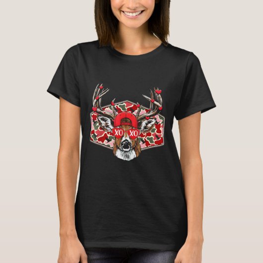 Camo Xoxo Valentine Buck Deer Hunting Season Famil Tシャツ (正面)