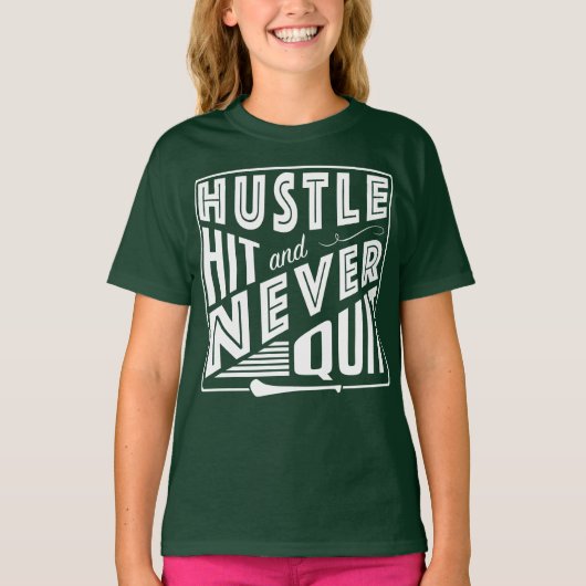 Camogie Hstle Hit & Never、GAAやめゲールゲーム Tシャツ (正面)