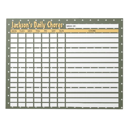 Camouパーソナライズされた Green Daily Choresチャート ノートパッド (正面)