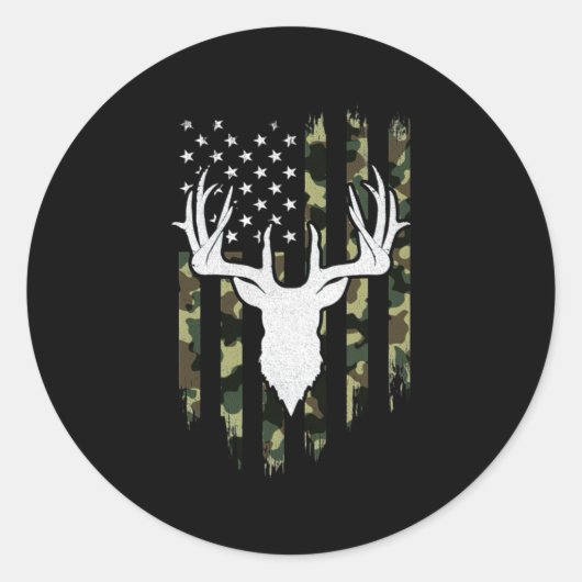 Camouflage American Flag Deer Hunting ラウンドシール (正面)