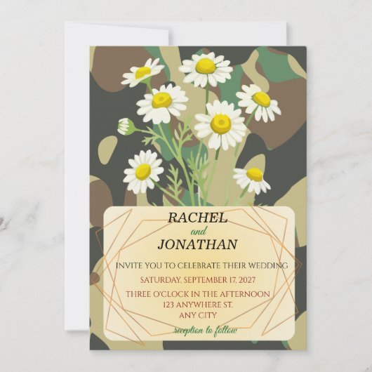 Camouflage & Chamomile Wedding Invitation 招待状 (正面)