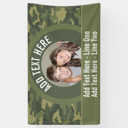 Camouflage Greenと文字で写真をカスタム撮影 横断幕 (縦)